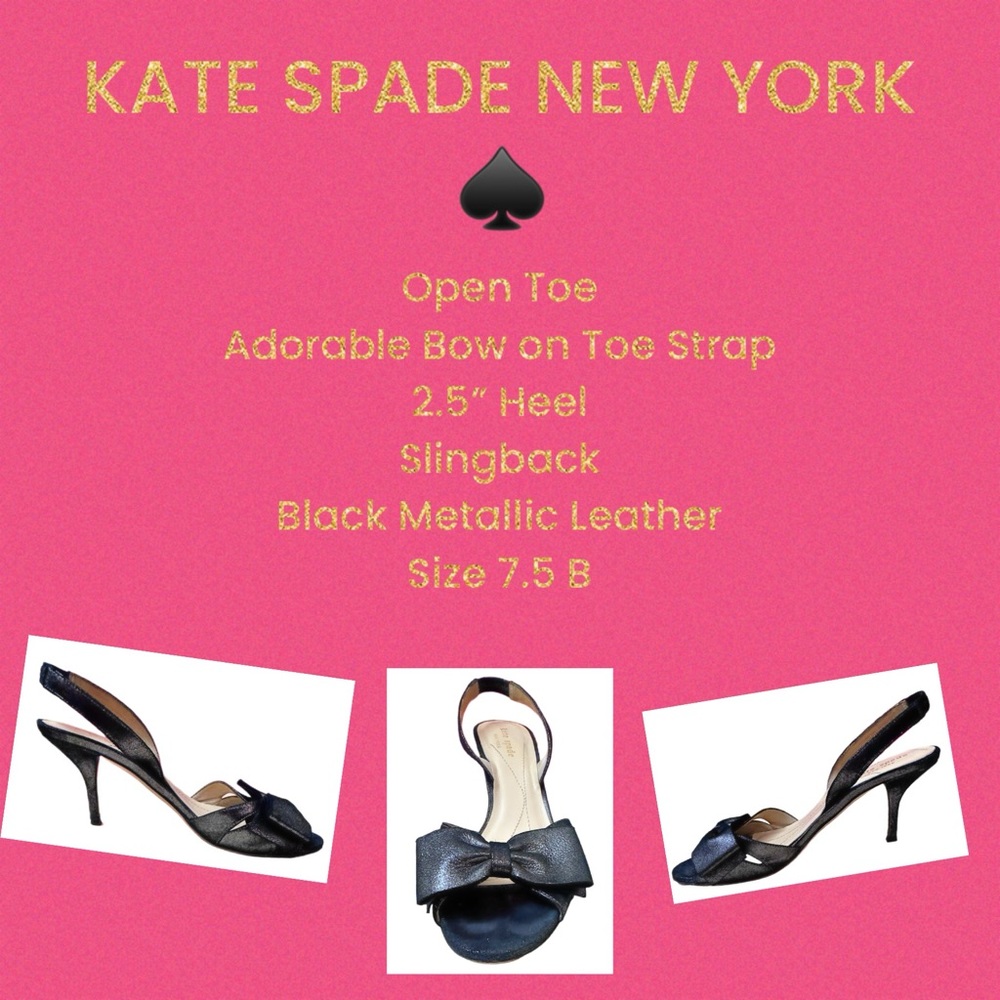 Kate Spade New York Slingback Heels Black Metallic with Bow 7.5 B